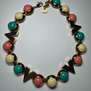 Valentino Bijoux Statement Necklace V Logo Gold Cabochon Vintage Style 18"